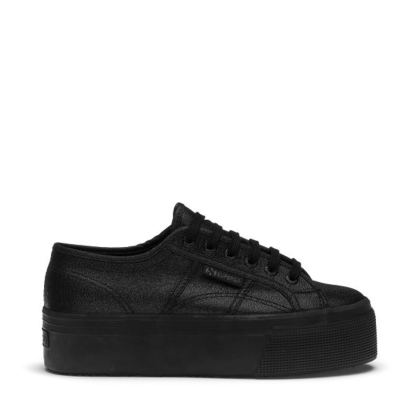 Superga 2790 Lame Black Platform Sneakers - Women's Sneakers USA | US3982053